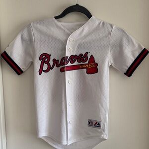 Majestic Kids White and Red Braves Jersey